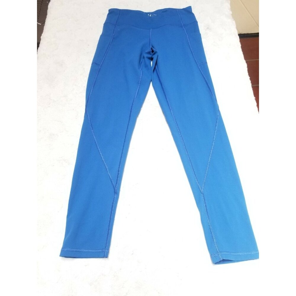Heathyoga Womens Large Blue Straight Yoga Pants Elastic Mid-Rise Pockets